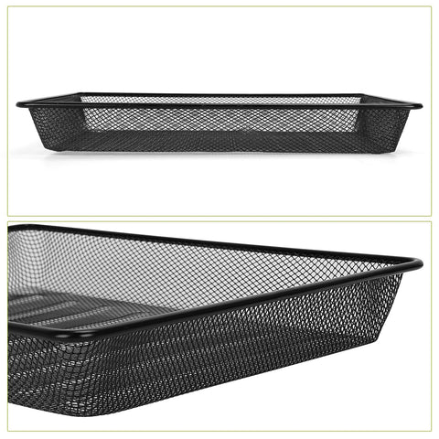 Front view of AZFUNN metal mesh desk organizer basket, black, 5-pack