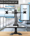Electric Dual Monitor Sit Stand Desk Converter With 28 Inch Base Height Adjustable Desktop Riser And Two Monitor Mounts For Screens Up To 32 Inches A Simple Ergonomic Upgrade And Game Changer For Your Home Office School And Office, shown with rotating and movable monitor arms