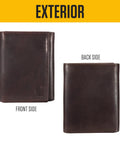 Oil Tan Leather Wallet For Men Durable Full Grain Leather Front Pocket Bi Fold Or Trifold Styles RFID Blocking And ID Window Soft Cotton Duck Lining Everyday Carry Gift For Him, showing front and back sides.