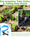 Drip Irrigation Tubing Cutter And Hole Punch Tool 2 In 1 for garden PE pipe shown cutting and punching in a garden setting