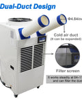 Heavy Duty 18700 BTU Mobile Industrial Air Conditioner With Smart Digital Interface And Dual Cooling Ducts For Quick Indoor Outdoor Job Site Cooling 110V No Fuss Portable Spot Cooler, dual-duct design with cold air ducts.