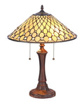 Table Lamp In Tiffany Style With Glass Bead Trim And Downlight, Pull Chain, Off White Finish, Includes 216 Glass Cut Beads And 96 Beads, Uses 2 Max 100W E26 Type A Bulbs Not Included, Ideal For Bedroom Or Study