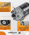 Close-up of Meritor Saver 1200 Series air dryer replacement unit with heater and pressure regulating valve, black and silver