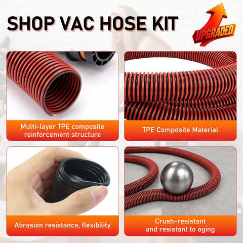10-Foot Dust Collection Hose Kit For Table Saws And Power Tools To Shop Vacuums with TPE composite and adapters.