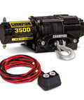 Rugged 3500 Pound ATV And UTV Synthetic Rope Winch Kit With 1.4 Horsepower DC Motor shown with remote and cables