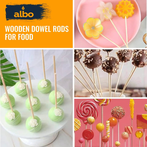 Pro Grade Round Wooden Dowel Rods Smooth As Silk One Quarter By Twelve Inches Go To Choice For Crafts Diy Builds Woodworking Joints Furniture Repairs And Garden Stakes 100 Pack used for cake pops and decorative food presentation.