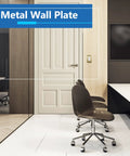 Brushed Brass Stainless Steel Wall Plate 1-Gang Outlet Cover in modern office, corrosion resistant, UL Listed, mid-size.