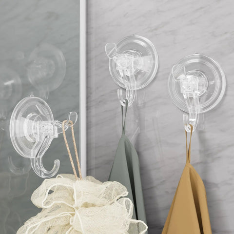 Clear Dual Hook Suction Cups Straight Up Strong Holding Eleven Pounds With No Sweat Removable Slick Reusable Wall Hangers Perfect For Bathroom Shower Kitchen Surfaces