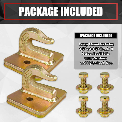 Two Pack Grade 70 Forged Steel Three Eighths Inch Tractor Bucket Grab Hooks With Backer Plate And Mounting Hardware package