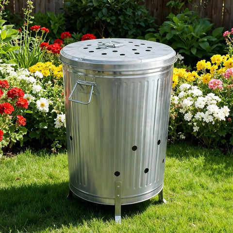 Outdoor 20 Gallon Burn Barrel For Backyard Burning Trash Leaves And Paper Galvanized Steel Metal Burn Can Cage Bin With Lid And Vent Holes