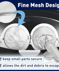Premium Stainless Steel Ultrasonic Cleaner Basket With Secure Locks Hella Tough For Jewelry Gear And Watch Parts Easy Cleanup Setup Fits Every Machine showing fine mesh design and secured jewelry.
