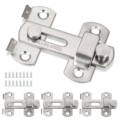 4 Pack Brushed Nickel Stainless Steel Barn Door Latches 2.75 x 2.02 Inches with mounting screws, rust-resistant gate lock
