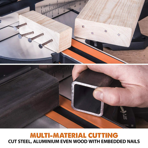 10 Inch Sliding Miter Saw With Dual Quick-Release Clamps, Dust Bag, Taller Fences, Slide Rail Protector, 3M Cord For Easy Multi Material Cuts Through Wood, Nails, Decking, Plastic And Mild Steel Bevel 0-45 Degrees, Miter 0-50 Degrees, TCT Blade Included