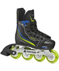 Dynamo Kids Adjustable Inline Skates For Hockey Fans With Four Size Growth Fit And Flip Toe Cap Black And Lime Youth Inline Skates For Street And Rink