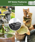 8W Solar Fountain Pump with 3600mAh Backup Battery for Bird Bath and Small Pond, shown with dual layer nozzles and DIY waterfall kit