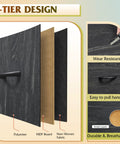Material layers of Eight Drawer Fabric Dresser for Bedroom and Beyond, Roomy Chest of Drawers Storage Organizer in Charcoal Black Wood Grain Print.