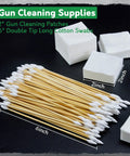 Must Have Gun Cleaning Set With Patches And Cotton Swabs In Durable Storage Box Two Inch Lint Free Pads And Six Inch Swabs.