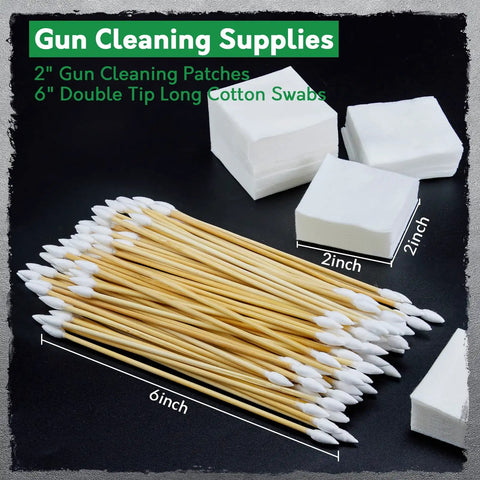 Must Have Gun Cleaning Set With Patches And Cotton Swabs In Durable Storage Box Two Inch Lint Free Pads And Six Inch Swabs.