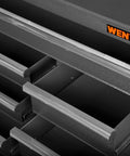 Close-up of 42 Inch Premium Rolling Tool Cabinet With Eight Lockable Soft Close Drawers, Heavy Duty 21 Gauge Powder Coated Steel Construction