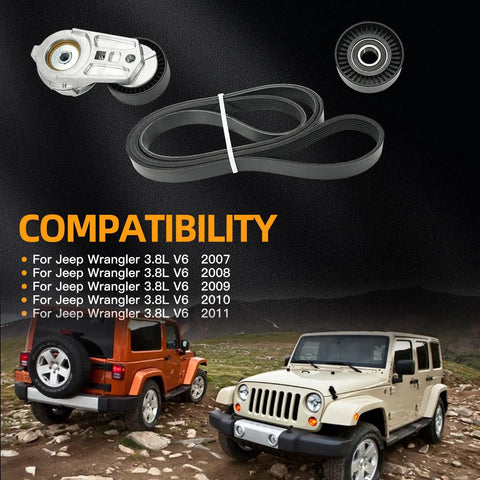 Jeep Wrangler 3.8L V6 Serpentine Belt Tensioner And Idler Pulley Beefed Up Heavy Duty Drive Kit for 2007-2011 compatibility