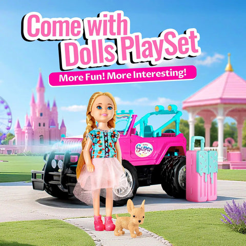 Kid Friendly Remote Control Car With Doll Seat Fits Two 5.5 Inch Dolls 2.4GHz RC Toy For Girls Easy Peasy Operation Pink Ride
