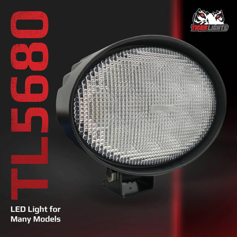 TL5680 12V LED Tractor And Combine Light Flood Beam Beefy 5200 Lumens 65W, oval shape, aluminum housing, front view