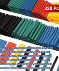 Heat Shrink Tubing Kit Flexible Insulation Sleeves For Wire And Cable Repair Electrical Waterproof Automotive And Home Use 2 Pack Mix Bagged Ideal For DIY Projects And Pro Electrical Work displayed in 328 pieces with assorted colors and sizes.