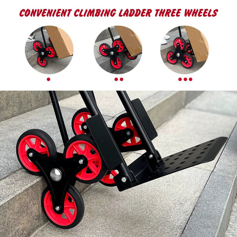 Stair Climber Hand Truck Dolly with Telescoping Handle Heavy Duty 440 Lb Capacity 3 Wheel Folding Design on stairs