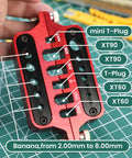 Slick Aluminum Soldering Insulation Station Jig For RC Battery Connectors XT60 XT90 And Banana Plugs with measuring holes.