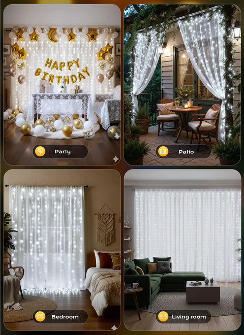 Curtain Fairy Lights With Remote, 300LEDs White Waterproof String Lights for Party, Patio, Bedroom, Living Room Decor