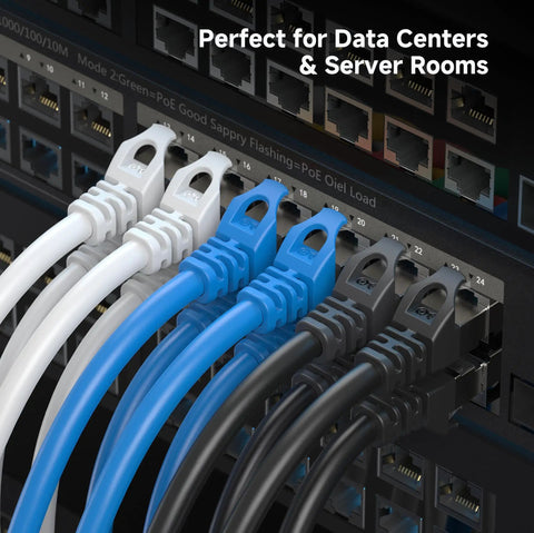 Snagless Short Shielded Cat6A Ethernet Cables 10Gbps 3Ft Pack Of 5 Black installed in networking equipment in data center