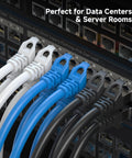 10Gbps Snagless Shielded Cat6a Ethernet Cable 10ft White Built For Lightning Fast Home Office Networks connected in server rack