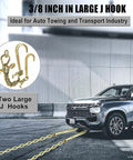 Three Eighths Inch Steel Towing Chain Bridle With 2 Ft Length, V Type Tow Chain, 15 Inch J Hooks, attached to SUV