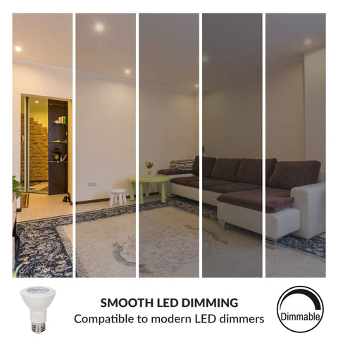 Ultra Bright 6W LED PAR20 Spotlight Bulb 38 Degree Dimmable 4 Pack 120V E26 Base 480 Lumens illuminating living room