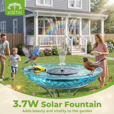 Upgraded 3.7W Glass Solar Panel Bird Bath Fountain Pump With Integrated Bracket And Storage Perfect For Garden Pond Aquarium And Outdoor Use Delivers Strong Sun Powered Water Spray And No Fuss Setup in garden with birds