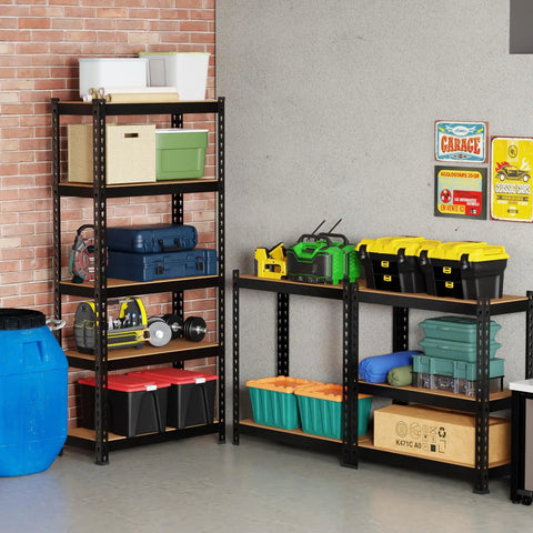 Heavy Duty 5 Tier Garage Storage Shelving Unit With Adjustable Shelves Built Tough For Workshop Basement Kitchen Pantry And Warehouse Holds Up To 386 Lb Per Shelf Total 1930 Lb Capacity, steel shelving with MDF boards in garage