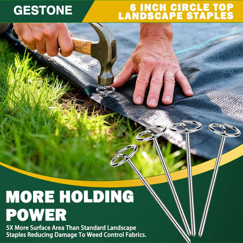 Heavy Duty 8 Gauge Landscape Staples Pins for Weed Barrier Fabric 6 Inch Galvanized Stakes with Removal Tool 120 Pack Built Tough for Hard Soil and Long Lasting Garden Projects for Outdoor DIY