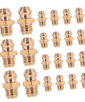 Hydraulic Grease Fittings Kit 25Pcs Set With Straight And Angled Zerk Fittings For Excavator Accessories in brass.