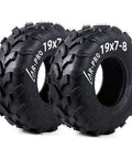 Pair of All Terrain 19x7-8 ATV UTV Tires 4PR Tubeless Off Road Set For 8 Inch Rims 48 CM Diameter 11 MM Tread 220 LB Load