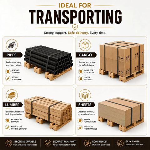 Heavy-Duty Solid Wood Pallet For Warehouse Storage And Shipping Platform, ideal for transporting pipes, cargo, lumber, and sheets