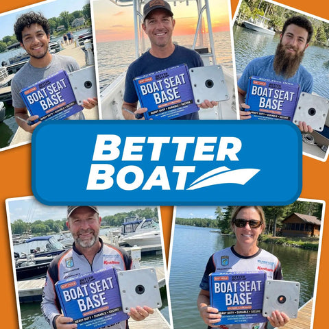 Group of people holding Boat Seat Pedestal Base Plate 7x7 Aluminum Seat Mount For Jon Boats And Fishing Boats packaging outdoors