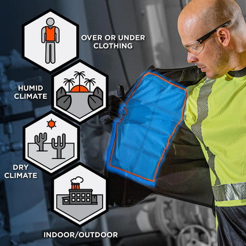 Cooling Vest With Four Ice Packs, Lightweight Workwear Cooling System shown in use, highlighting interior design, Chill Its 6260