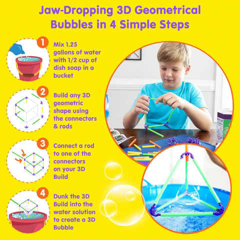 Boy using 3D Bubble Maker Kit For Kids 8 And Up A Totally Dope Hands On Screen Free STEM Building Toy With 57 Pieces