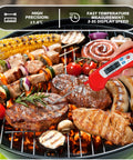 6 Piece Digital Meat Thermometer Set Foldable Instant Read Waterproof Probes With Magnetic Backing In Black And Red For Grill