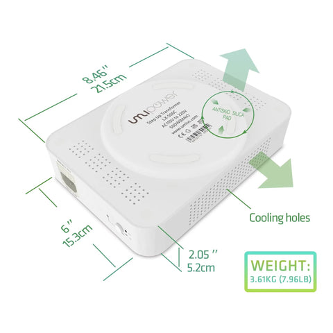 Top view of 500W Step Up Voltage Converter From 120V To 220V For Appliances Under 500W With Plug And Play Setup, showing dimensions