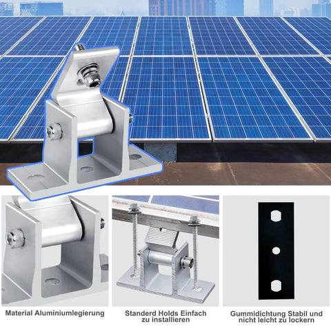 8 Pack Adjustable RV Solar Panel Mounting Brackets With 10 to 60 Degree Tilt, showing aluminum alloy construction