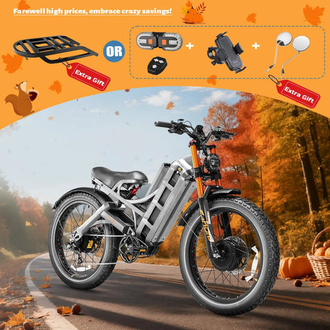 Next Level Heavy Duty Electric Bike For Adults With 6000W Dual Motor And 60V 80Ah Long Range Battery, showcasing maintenance tools and accessories.