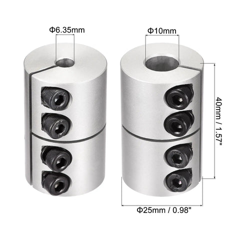 Pair Of Aluminum Shaft Couplers 6.35Mm To 10Mm, 25X40Mm Clamp Joint For 3D Printers And CNC Rigs, Encoder Compatible