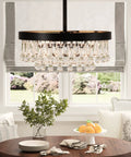 Vintage Black Crystal Drops Close-To-Ceiling Round Tiered Chandelier Flush Mount For Bedroom Kitchen Hallway Dimmable 3-Light