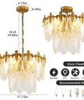 Next Level Two Layer Gold Crystal Glass Chandelier And Four Light Round Pendant Fixtures With Brushed Brass Finish and adjustable height.